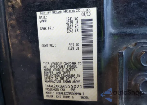 2010 Nissan Altima 2.5 S from USA, damaged, VIN 1N4AL2AP1AN555021